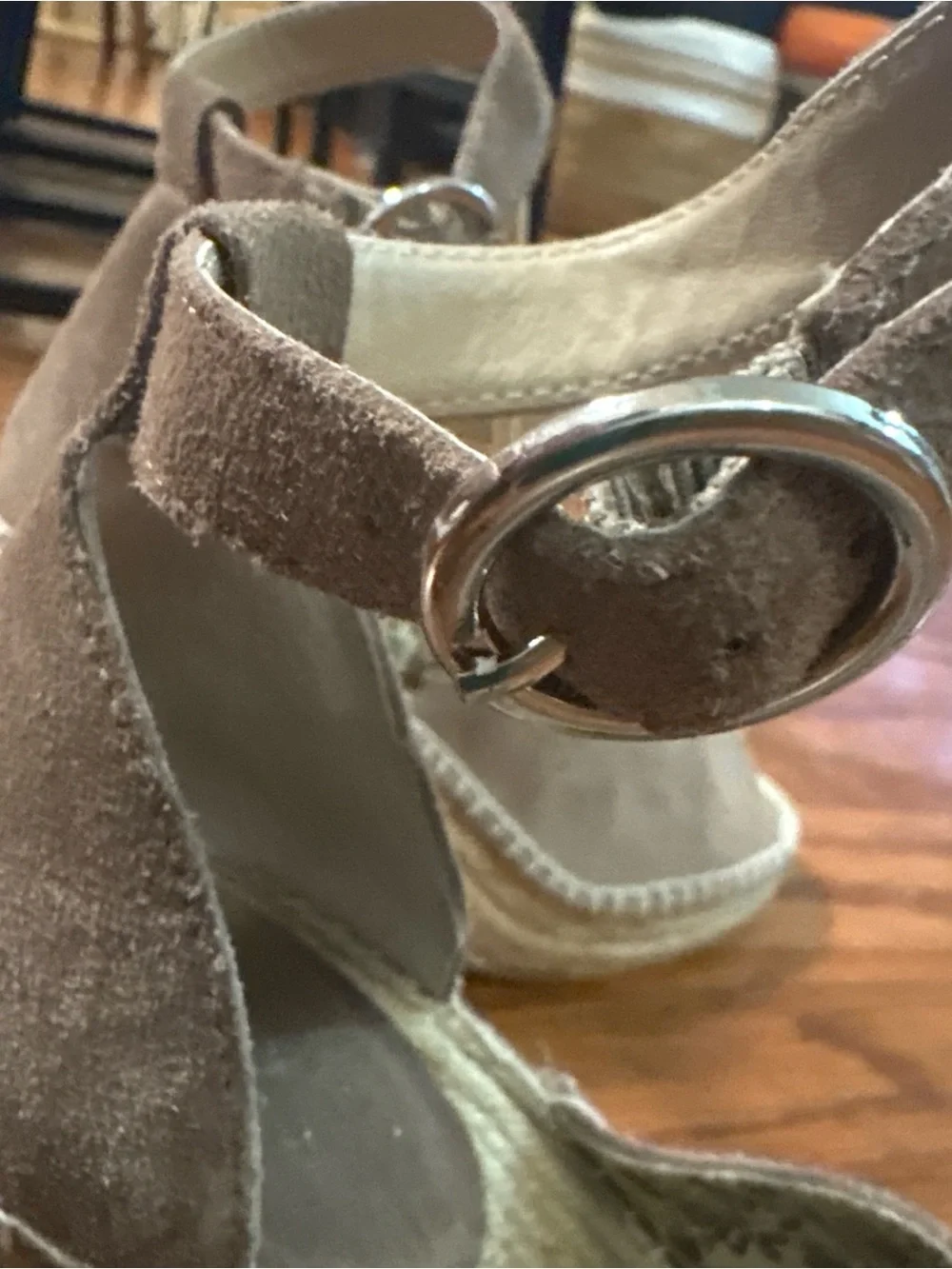 Suede Espadrille Wedge Sandals with Ankle Strap - Taupe